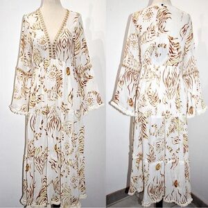 Z&L Europe Mirror Detail Bell Sleeve Tiered Bohemian Maxi Dress size L
